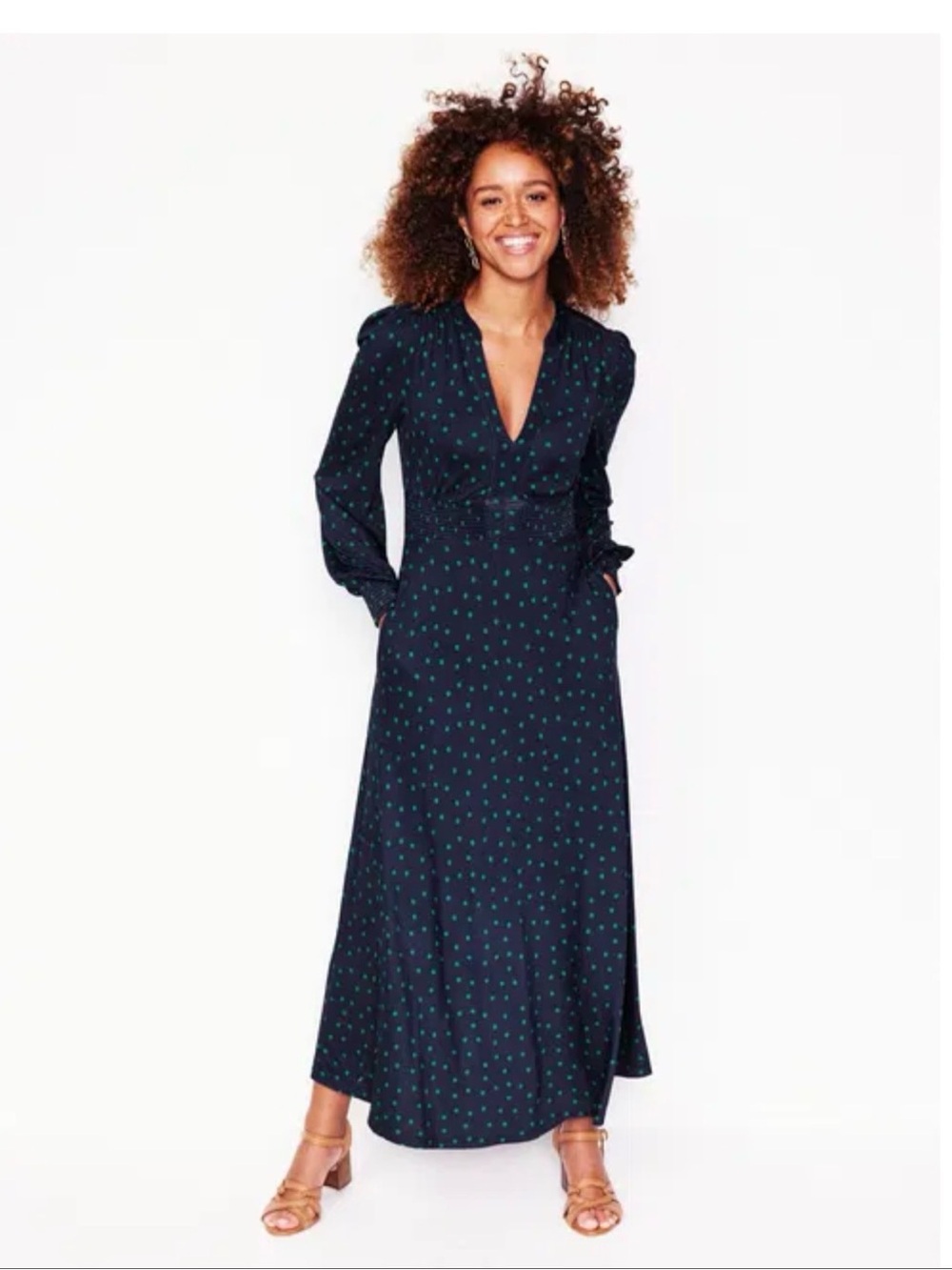 Boden Ivy Smocked Midi Dress, Navy Sparse Spot NWT - Picture 9 of 9